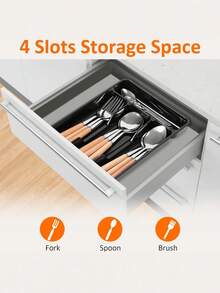 1PC Japanese Style Silverware Organizer, Multi-Compartment Drawer Tray For Forks, Spoons, Knives, Chopsticks, Space Saving Kitchen Utensil Storage Box, Perfect For Home.