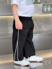 DAZY 男婴休闲刺绣侧条纹时尚裤 - 黑色 - 查看 4