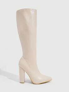 CUCCOO SZL Botas altas hasta la rodilla de tacón grueso para uso casual y de oficina para mujer, otoño/invierno - Albaricoque - Ver 7