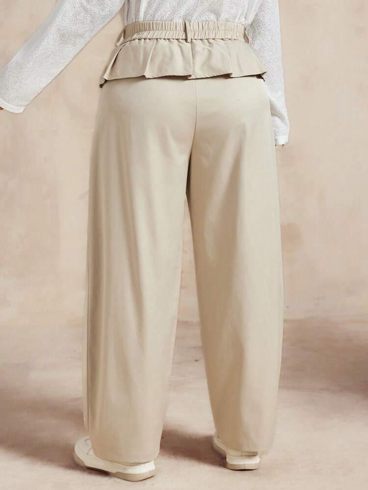 Dazy Plus Solid Color Casual Drawstring Waist Loose Asymmetric Skirt Pants