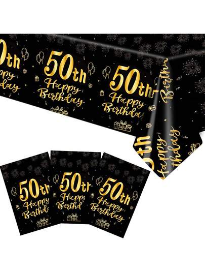 1 Adet/3 Adet/6 Adet Siyah Altın Parçalı Altın Doğum Günü 50. Doğum Günü Partisi Tek Kullanımlık Dikdörtgen Masa Örtüsü, Masa Koşucusu Mükemmel Şekilde Dekore Edilmiş Erkek Kadın Doğum Günü Partisi Oda Masası, 50. Doğum Günü, Parti Hediyesi Masa Dekorasyonu Masa Örtüsü Masa Örtüsü, Doğum Günü Hediyesi, Parti İkramları