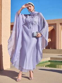 Al Najma Women's Turkish Maxi Dress & Arabic Traditional Abaya Kaftan Jalabiya Dress Modest Summer Dress Abaya Dubai Luxury Formal Elegant Party Uxury Evening Dresses Wedding Party Dress Summer Modest Dress - Mauve Purple - View 4