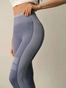 SHEIN With My Calm سروال ضيق بخصر عالي ناعم قابل للتمدد بألوان متباينة مناسب للياقة البدنية - متعدد الألوان - مشاهدة 5