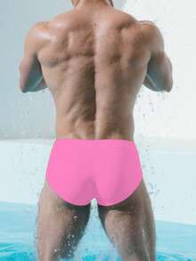 ZELFYO Men's Solid Color Breathable Summer Beach Swim Trunks - Pink - View 2
