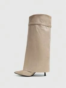 CUCCOO SZL 女士时尚百搭尖头过膝高跟靴 - 杏色 - 查看 5