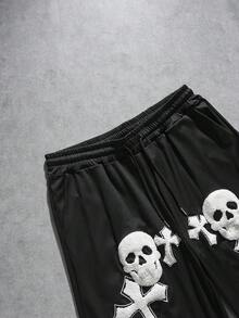AXEPEAK Men's Street Hip Hop Loose Skull Pants - Black - View 4