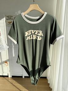 Comfortcana 夏季标语图案撞色绑带紧身衣