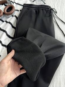 SHEIN EZwear Plus Drawstring Waist Slant Pocket Joggers - Black - View 7