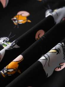 TOM & JERRY X SHEIN Baby Jungen Cartoon Muster Eng anliegende Langarm-Top und Hose Pyjama Set - Schwarz - Übersicht 6