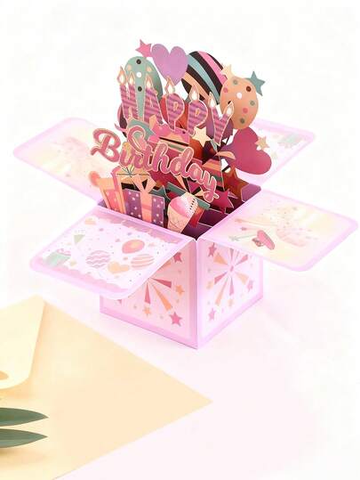 סט אחד של כרטיסי ברכה ליום הולדת שמח, קופסת הפתעה קופצת תלת מימדית עם כרטיס ועטיפה, קישוט למסיבת יום הולדת, מתנות יום הולדת להורים וחברים, ציוד לאירועים לימי הולדת, קישוטי יצירה DIY, מתנת מסיבה