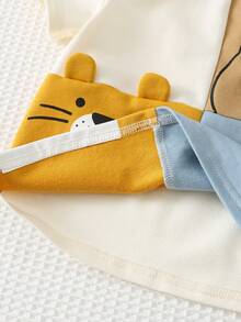 Cozy Pixies Conjunto de 2 peças para bebê menino com estampa de animais de desenho animado, composto por camiseta de manga curta com gola redonda e calça com elástico na cintura. - Caqui - Ver 4