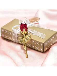 1支玻璃玫瑰迷你水晶花人造花房间摆件办公桌面装饰婚礼派对情人节礼物 - 彩色 - 查看 9