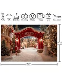 1. 红色圣诞北极雪村背景布，冬日仙境场景，包含圣诞老人小屋、雪景和闪烁灯光，非常适合室内/室外节日派对、摄影背景、圣诞活动、冬季圣诞主题背景、圣诞背景布、雪人主题背景、圣诞快乐摄影背景 - 彩色 - 查看 3