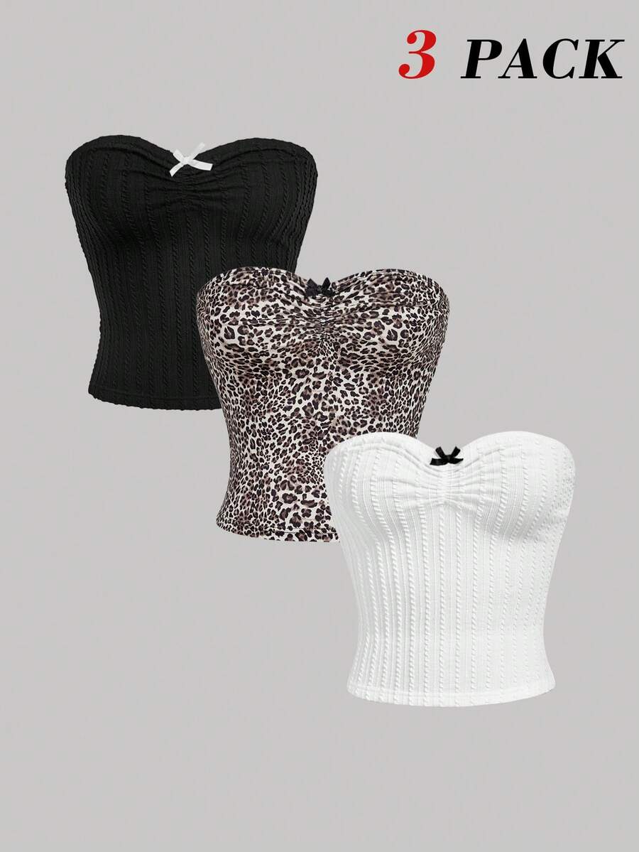 SHEIN MOD Áo không dây 3 mảnh có chi tiết nơ có thiết kế theo phong cách học sinh, lấy cảm hứng từ phong cách cổ điển, hoàn hảo cho cả công sở và đi làm. - Nhiều màu - Xem 1