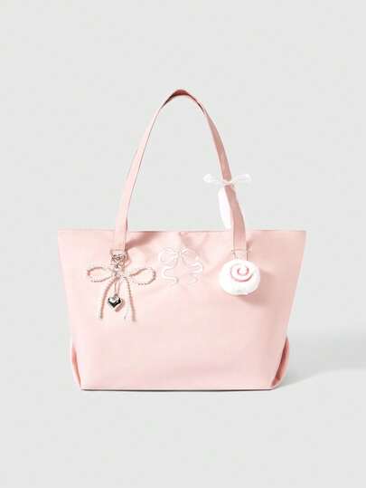 Kawaii Bolso de tote de alta calidad en color rosa, bolso de hombro de gran capacidad para uso diario para mujeres