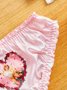 FairyFlirt 女士荷叶边天使印花粉色时尚舒适比基尼内裤 - 粉色 - 查看 9