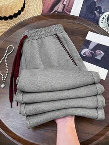 Resyla Women's Trousers/Retro Casual Pants/Spring And Autumn Loose Slim Straight Sweatpants Sports Versatile Wide-Leg Pants/Women's Contrast Color Lace Trousers/Autumn And Winter - Multicolor - View 2