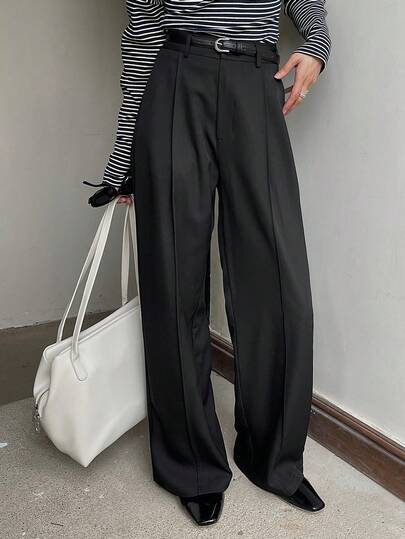 DAZY Women's Straight Leg Solid Color Formal Pants, Loose Fit, Long Sleeve, Elegant, Suitable For Spring And Autumn