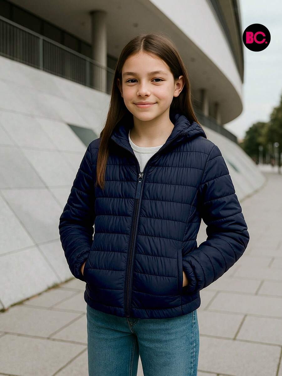 Chamarra Big City Niña Juvenil Moderna Forro Polar - Azul Marino - Ver 1