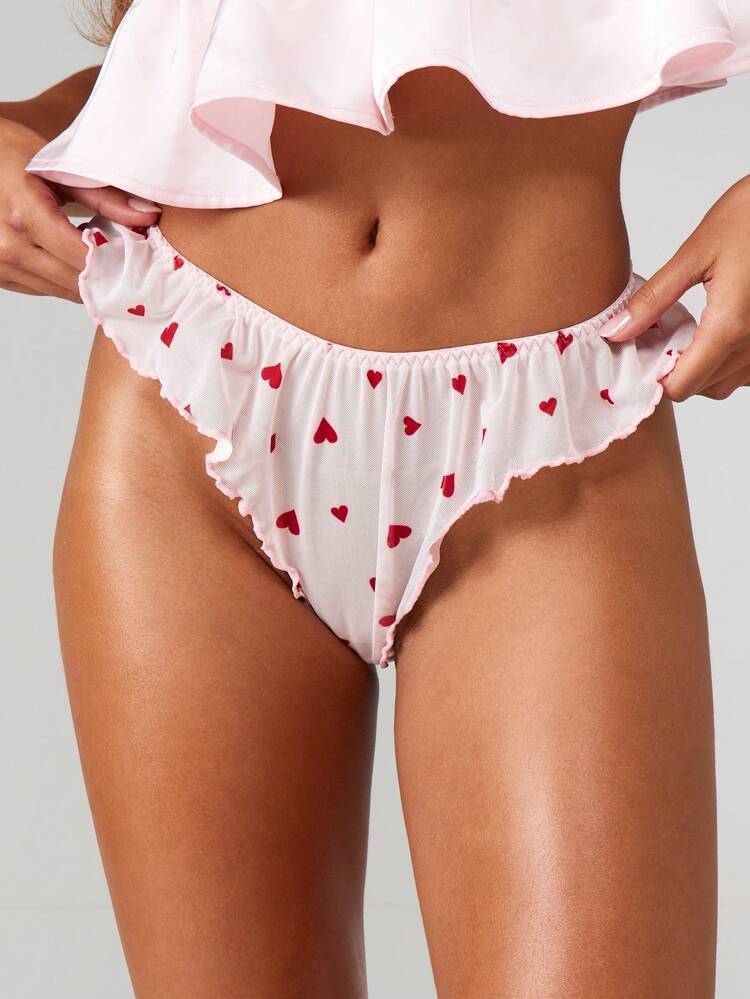 MISSGUIDED 하트 프린트 러플 트림 끈 팬티 속옷 란제리 발렌타인데이