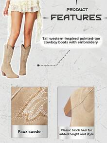 ROMWE Fairycore Botas vaqueras para mujer, botas de tobillo estilo western con bordado de toque único, para uso casual en exteriores, para primavera y otoño, color caqui