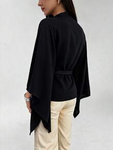 Aloruh Áo thun nữ cổ lọ tay loe màu trơn thường ngày - màu đen - Xem 3