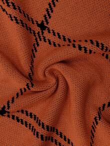 Elenzga Damen Pullover in Große Größen mit Karomuster, rundem Ausschnitt, Langarm, lässig und locker gestrickt, für Herbst/Winter - Orange - Übersicht 8