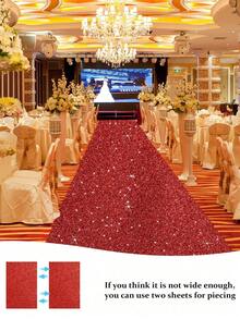 红色亮片地毯，5米长，不掉粉，适用于婚礼、生日派对、舞台、拍照背景，易于卷起，可重复使用。