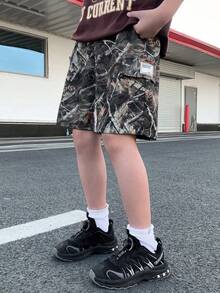 3pcs/Set Kids Tween Boys Casual Loose Leaf Print Pattern Shorts, Black Shorts, Khaki Shorts, Camo Shorts, Cargo Pants, Y2K Style Outfit, Suitable For Spring/Summer, Outings, Valentine's Day, Dates, Travel, Vacations, Family Gatherings, Back To School, Weddings, Evenings, Sports, Birthday Parties - Multicolor - View 7