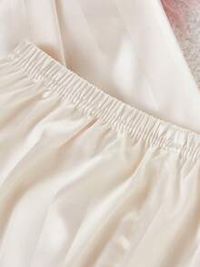 2pcs/Set Tween Girls Pajamas-Pajama Set Striped Turn Down Collar Button Up Long Sleeve Shirt With Pants Soft Luxury Loungewear Four Season Sleepwear 2026 New Year Essential Kids Silk Pajama Set - Multicolor - View 6