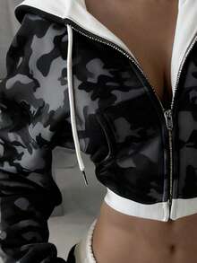 Rovax Women's Camouflage Long Sleeve Zip Front Drawstring Hem Hooded Sweatshirt And Pants Casual 2 Pieces Set - Multicolor - View 4