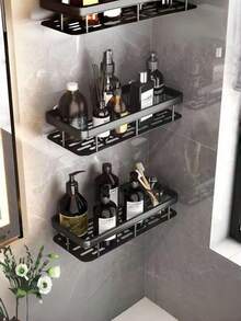 穿孔壁挂式置物篮套装，1/2 件装转角收纳架，适用于浴室和厨房收纳，悬挂式淋浴置物架，可放置洗漱用品 - 黑色 - 查看 8