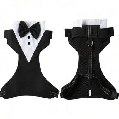 1 pieza Elegante traje de boda para mascotas con chaleco, corbata de moño, arnés y correa para perro para ceremonias, fiestas, celebraciones formales, Navidad, cumpleaños, sesiones de fotos y disfraces para mascotas