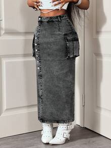 Slaydiva Women's Casual Denim Mini Skirt - Grey - View 3