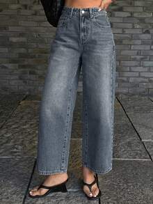 DAZY 女士直筒九分休闲牛仔裤 - 中等水洗藍 - 查看 6