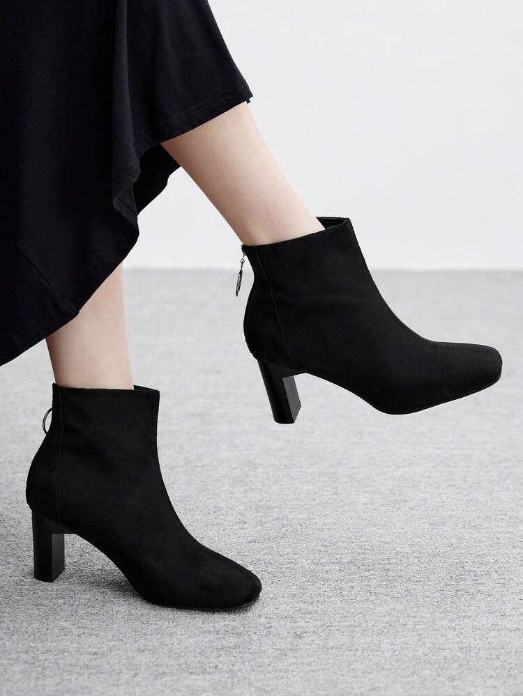 CUCCOO BIZCHIC Plain Zipper Closure Casual High Heel Ankle Boots, Versatile For Daily Wear, Autumn/Winter For Christmas