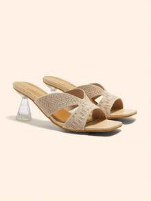 CUCCOO BASICS Women's Summer Vacation Mesh Peep Toe High Heel Shoes, Suitable For Daily Wear For Christmas - Apricot - View 1