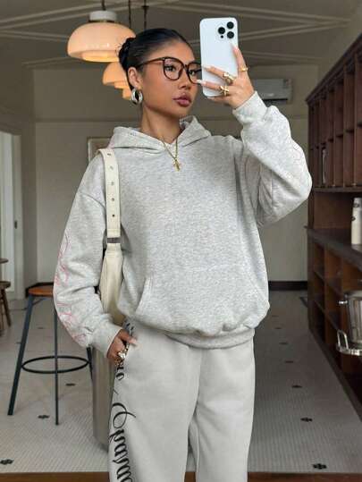 Muchica Sudadera de mujer de punto gris claro con diseño bordado, sudadera para mujer, sudaderas de mujer estilo Y2K en gris