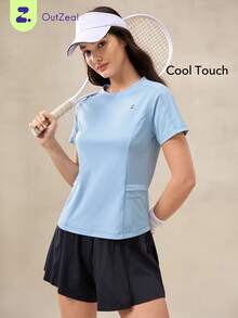 OutZeal Women Outdoor Tee Work Gym Wear Summer UV Protection Cool Touch Round Neck Feature Pocket - Blue - View 12