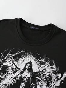 ROMWE MEN Goth Spring/Summer Casual Graphic Men'S Casual Crew Neck Creative Printed Short Sleeve T-Shirt, Loose Fit - Black - View 4