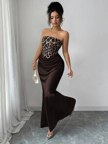 Elenzga Leopard Print Sleeveless Bodycon Dress, Elegant & Charming Women's Halloween Costume - Coffee - View 4