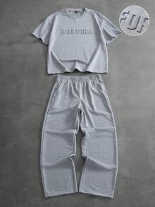 PAVTROS Men's Short Sleeve Crew Neck T-Shirt And Pants Set, Grey T-Shirt Set, 3D Graphic Print Top Mens Co Ord Set Mens Jogger Set Mens 2 Piece Set Mens Sweatpants Set Mens Grey Set - Grey - View 4