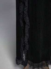 ROMWE Váy xòe cao xếp ly ren và nhung Gothic cỡ lớn cho nữ - màu đen - Xem 4