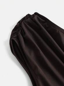 SHEIN Fashionable & Elegant Asymmetric Shoulder Metal Ring Ruched Snug Fit Dress For Teen Girls Dress Black Dinner Outfit For Girl Dress Long Dress Elegant Evening Wear Teen,Summer,Y2k,Vacation,Streetwear,Holiday,New Years,Brown - Coffee Brown - View 6