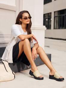 HighSole Giày đế xuồng và sandal đế xuồng đa năng thường ngày dành cho nữ, mùa hè - Màu be - Xem 2