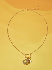 LOONEY TUNES X SHEIN 1条卡通崔弟图案锌合金项链，精致独特，可爱休闲时尚，适合派对、音乐会、节日等场合。