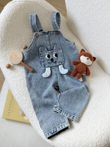 Playful Pals Süßes Cartoon-Muster bestickte Baby Jungen Lässig Jeans Latzhose, niedlich & modisch für Outdoor, Alltag, Party, Schule, Zuhause - Mittele Waschung - Übersicht 4
