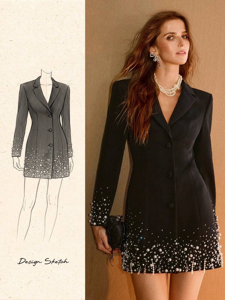 ELEGANT CRYSTAL & FAUX PEARL EMBELLISHED MINI DRESS