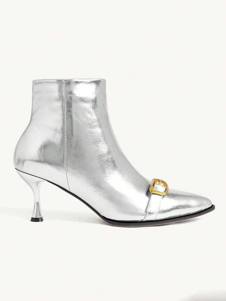CUCCOO CHICEST Women's Fashion Commuter Silver Buckle High Heel Ankle Boots & Booties