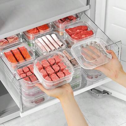 2/4/6 piezas Caja congeladora de carne para refrigerador, Crisper de plástico PP para frutas y verduras, Caja para empanadillas, carne, jengibre, ajo y cebolleta, Recipiente de almacenamiento de grado alimenticio, Suministros de cocina para el hogar